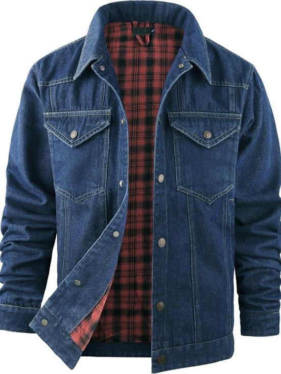 Other - Rugged Men's Flannel Lined Denim Jacket - Vintage Western Trucker with Pockets